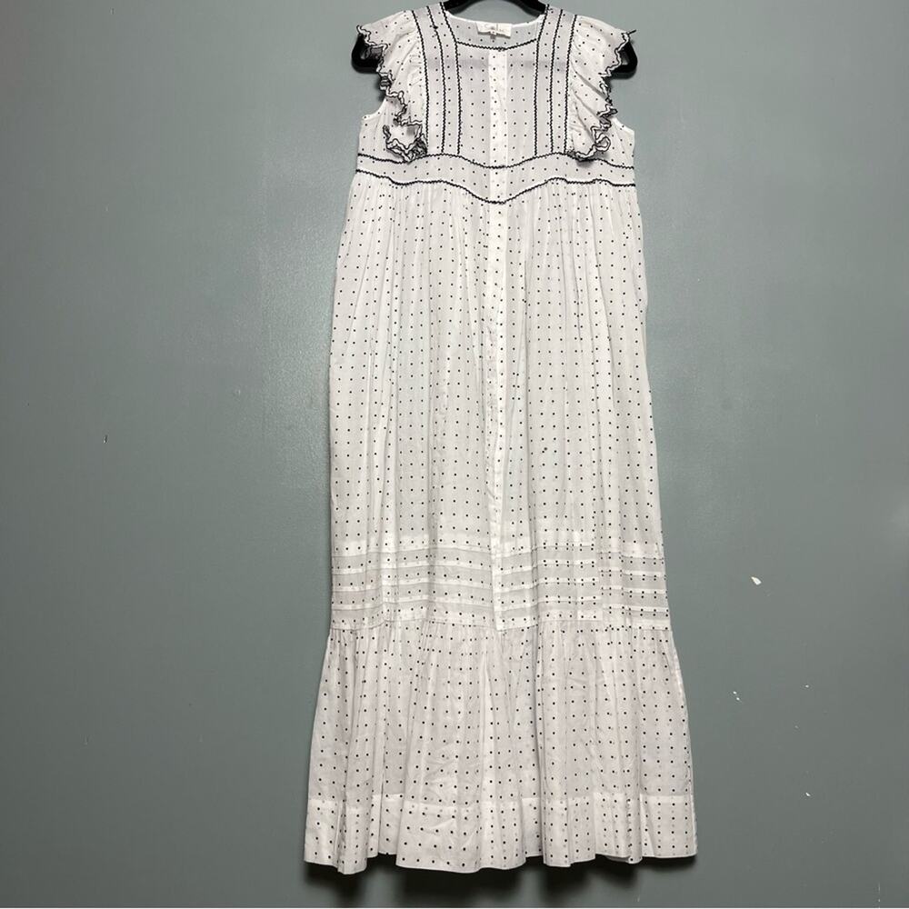Soler London Antonella Square Yoke Maxi Dress White Polka Dot Women’s Size S